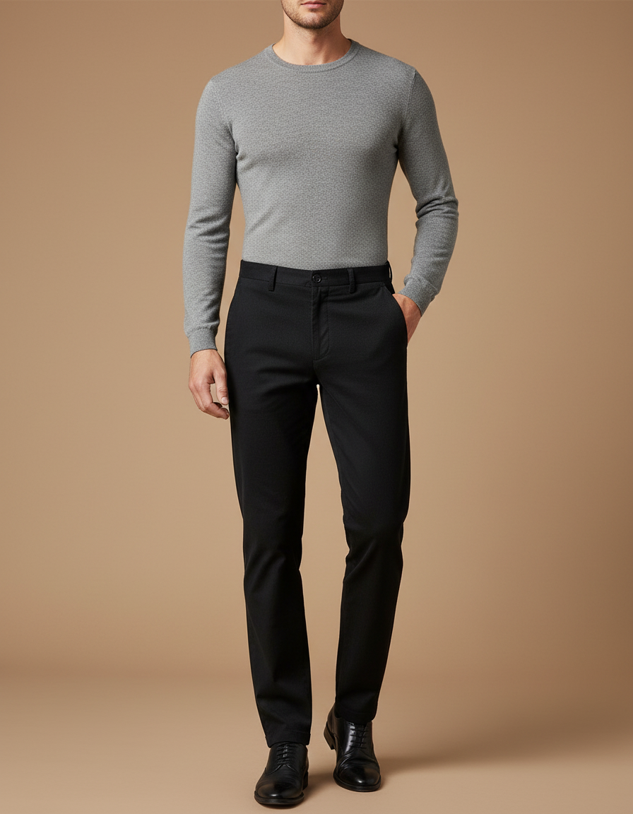 Pantalon Chino Noir Slim Coton Élégant Business Homme