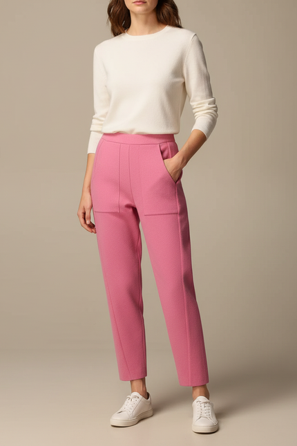 Pantalon Chino Rose Fuchsia Cropped Décontracté Femme - Tweed