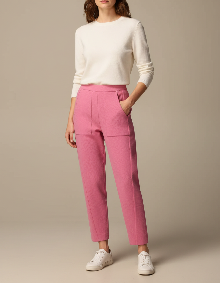 Pantalon Chino Rose Fuchsia Cropped Décontracté Femme - Tweed