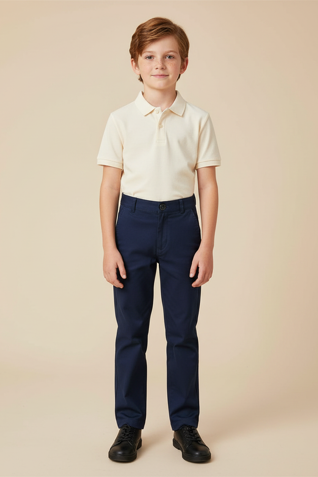 Pantalon Chino Marine Coton Droit Élégant Garçon