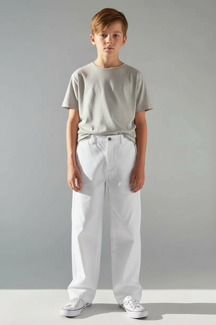 Pantalon Chino Blanc Ample Droit Enfant Coton