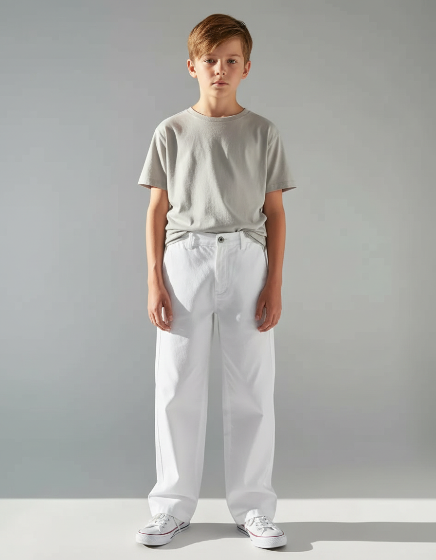 Pantalon Chino Blanc Ample Droit Enfant Coton