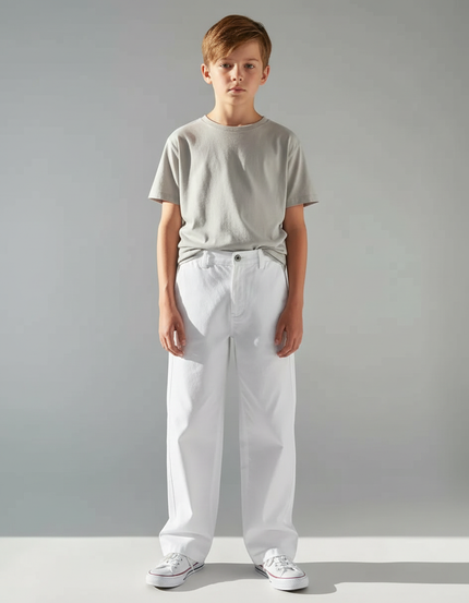 Pantalon Chino Blanc Ample Droit Enfant Coton