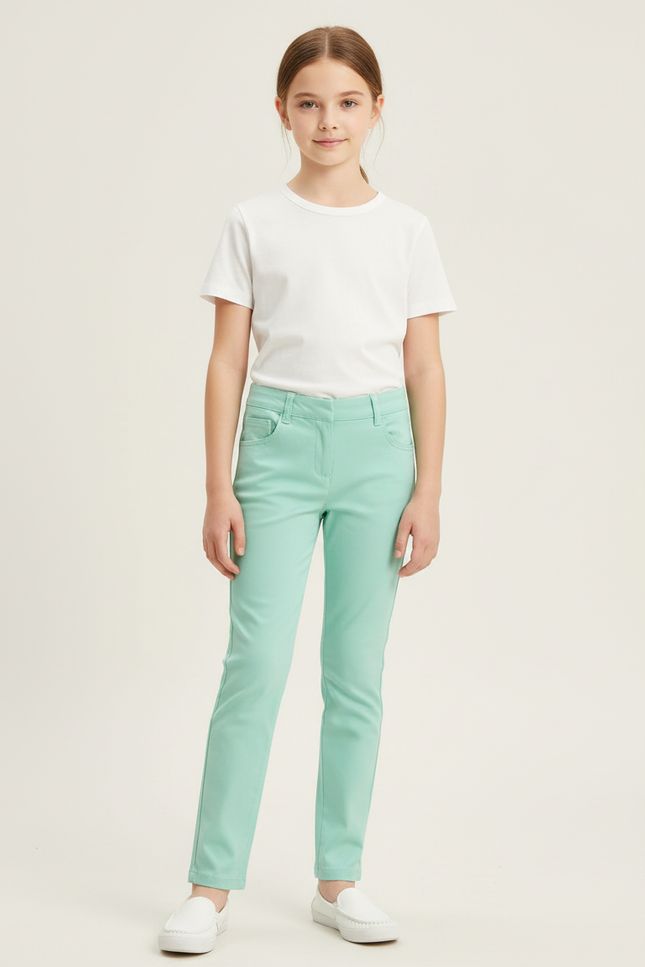 Pantalon Chino Vert Menthe Coton Slim Fille Uni