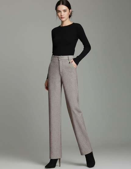 Pantalon Chino Gris Droit Taille Haute Tweed