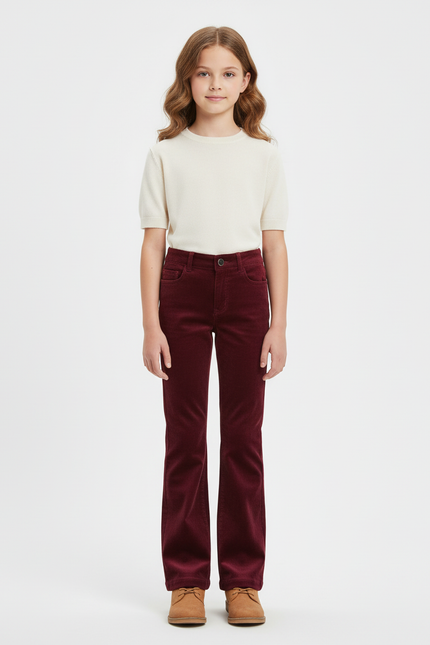 Pantalon Chino Bordeaux Côtelé Évasé Enfant Décontracté - Cordé