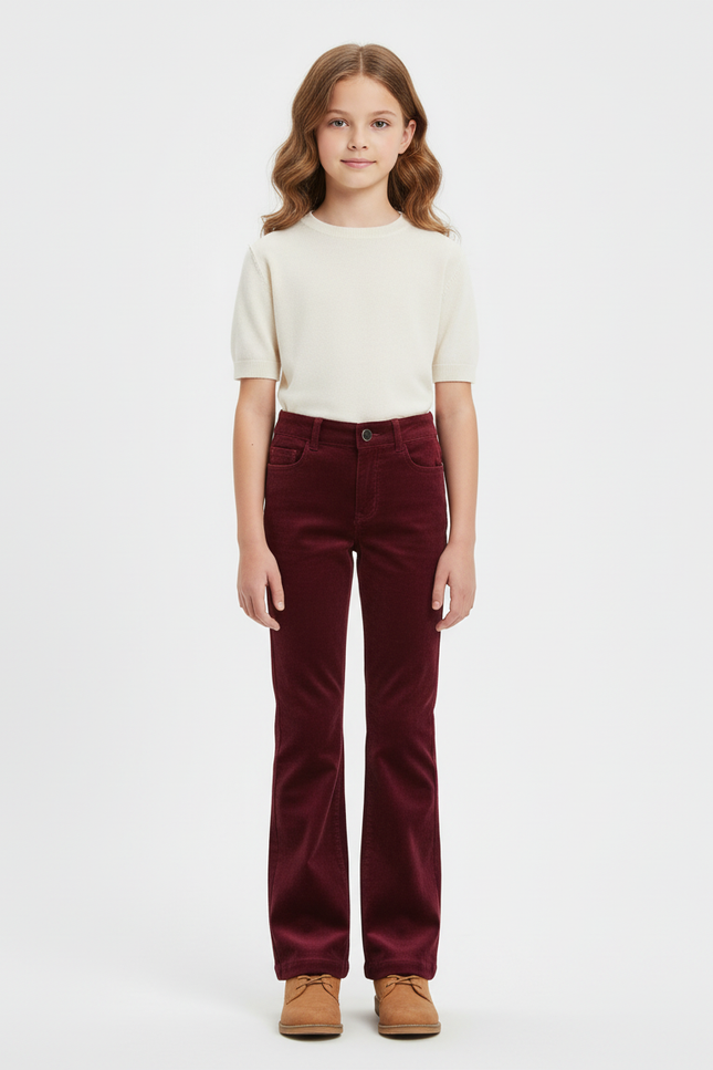 Pantalon Chino Bordeaux Côtelé Évasé Enfant Décontracté - Cordé