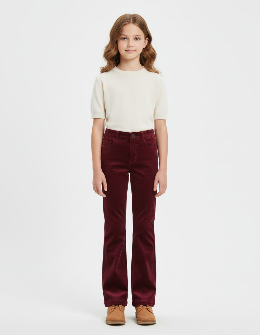 Pantalon Chino Bordeaux Côtelé Évasé Enfant Décontracté - Cordé