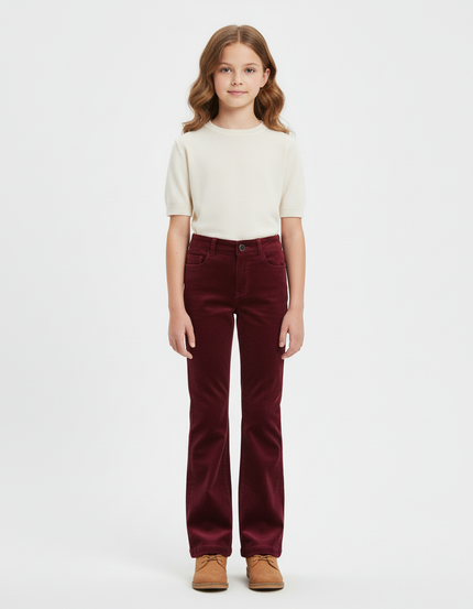 Pantalon Chino Bordeaux Côtelé Évasé Enfant Décontracté - Cordé