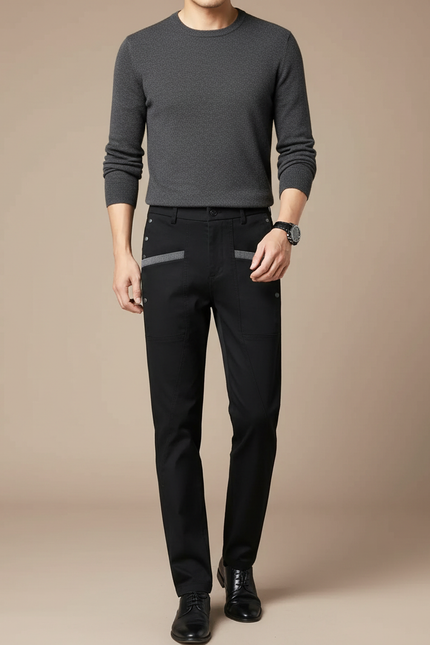 Pantalon Chino Noir Homme Coupe Droite Décontracté - Coton