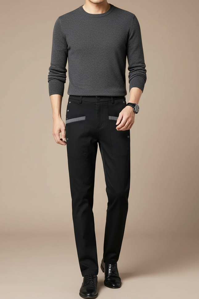 Pantalon Chino Noir Homme Coupe Droite Décontracté - Coton