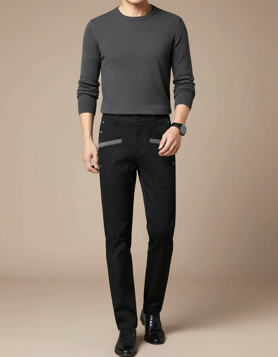 Pantalon Chino Noir Homme Coupe Droite Décontracté - Coton