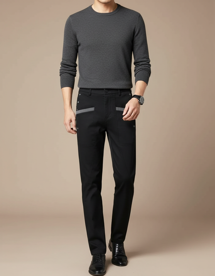 Pantalon Chino Noir Homme Coupe Droite Décontracté - Coton