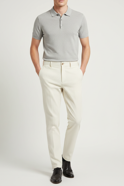 Pantalon Chino Beige Clair Texturé Coupe Slim Homme - Coton