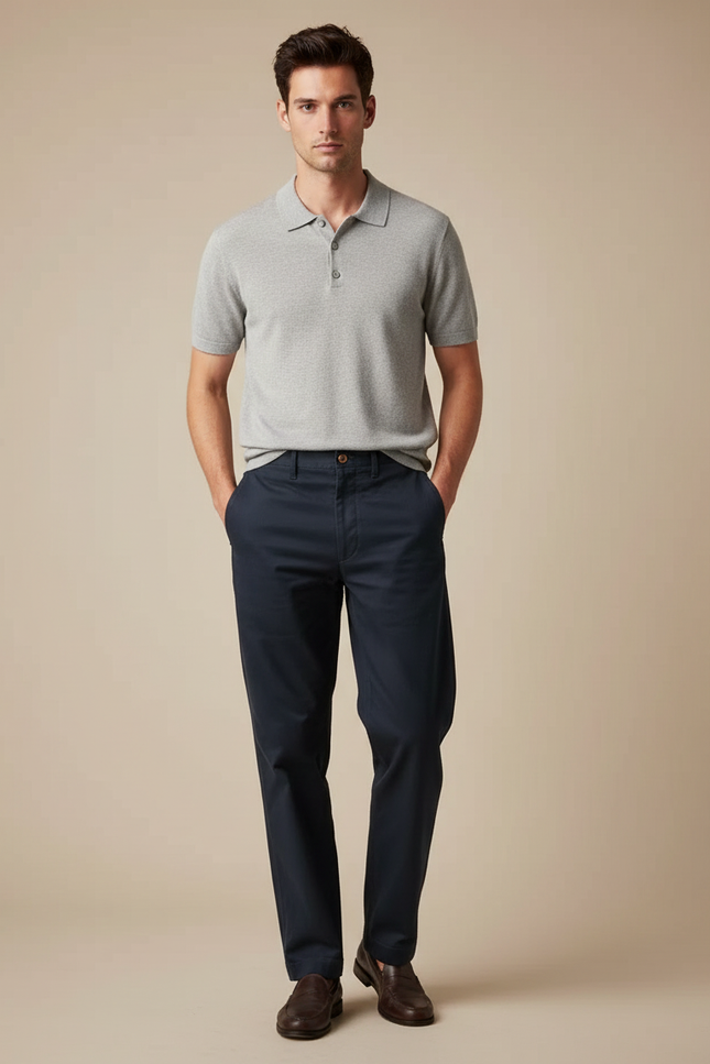 Pantalon Chino Droit - Marine Coton