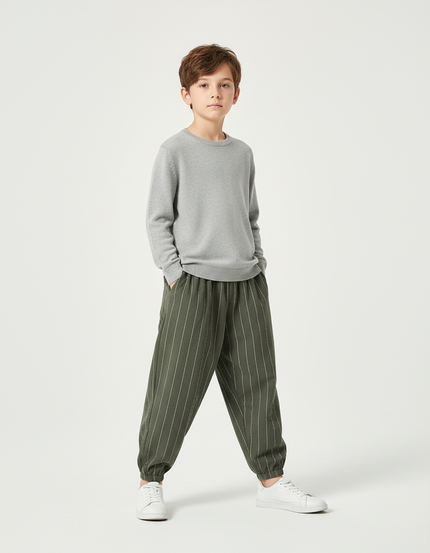 Pantalon Chino Vert Rayé Ample Coton Enfant