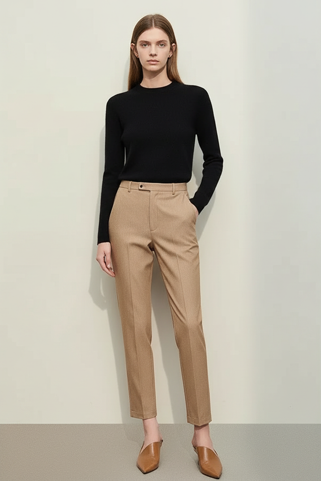 Pantalon Chino Cropped - Camel Gabardine