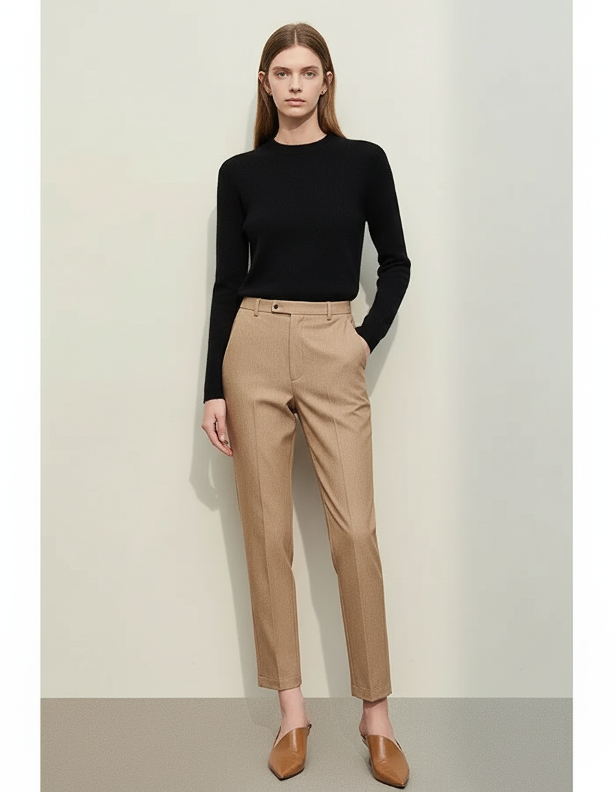 Pantalon Chino Cropped - Camel Gabardine