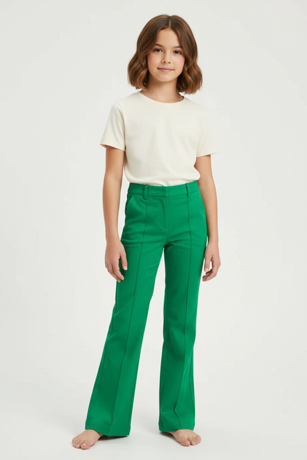 Pantalon Chino Vert Émeraude Évasé Élégant Femme - Polyester