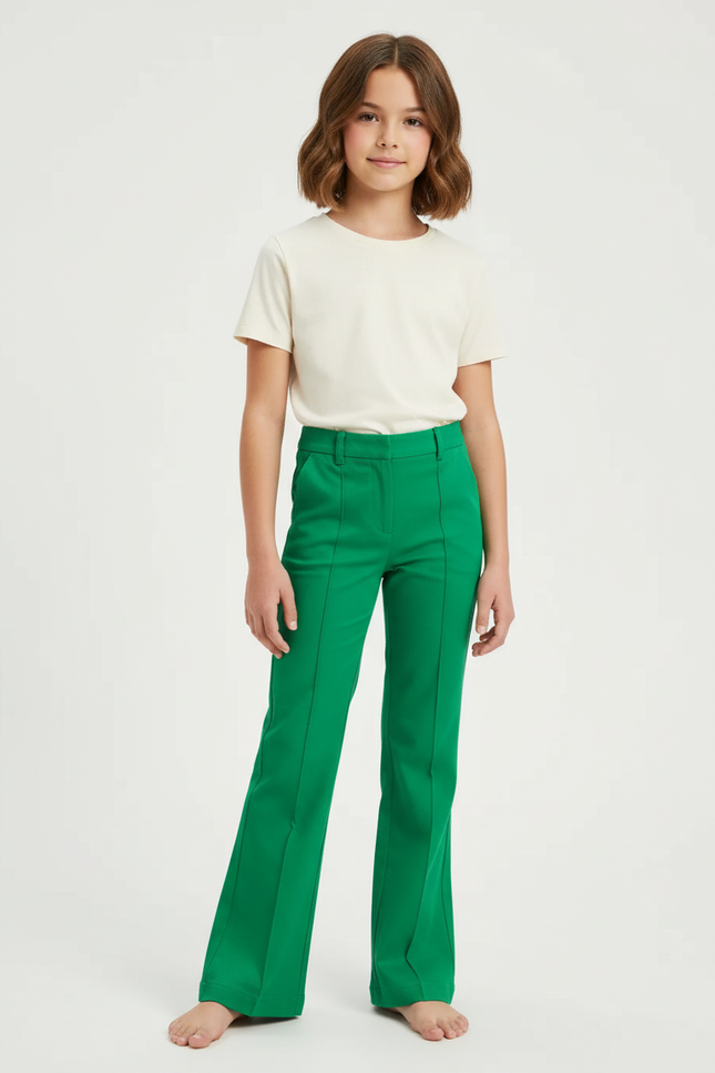 Pantalon Chino Vert Émeraude Évasé Élégant Femme - Polyester