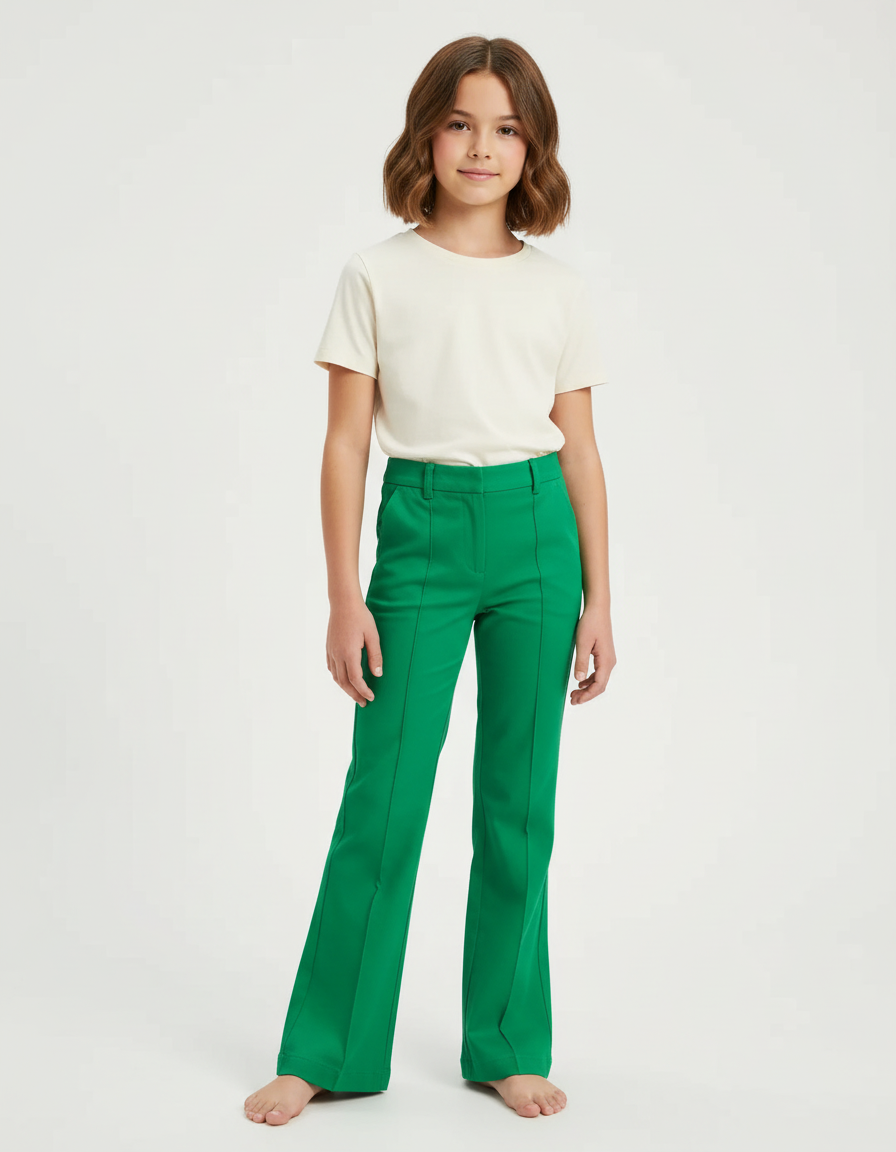 Pantalon Chino Vert Émeraude Évasé Élégant Femme - Polyester