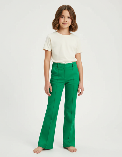 Pantalon Chino Vert Émeraude Évasé Élégant Femme - Polyester