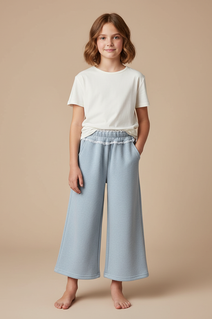 Pantalon Chino Bleu Ciel Ample Velours Enfant - Molleton