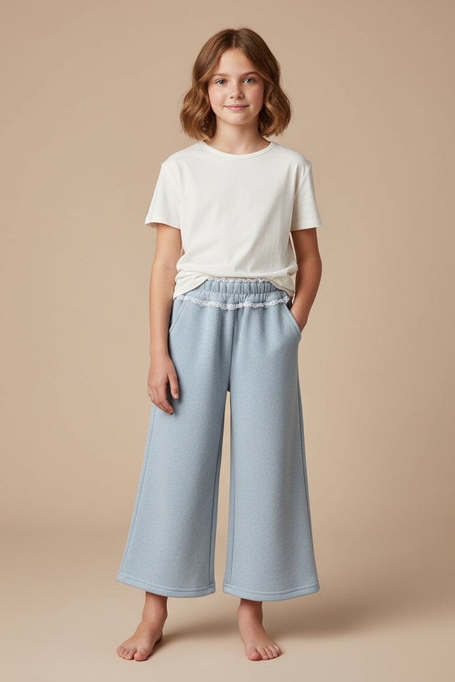 Pantalon Chino Bleu Ciel Ample Velours Enfant - Molleton