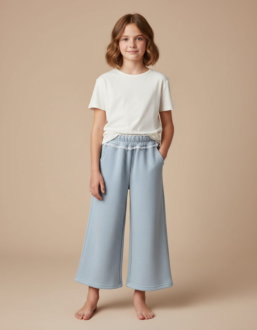 Pantalon Chino Bleu Ciel Ample Velours Enfant - Molleton