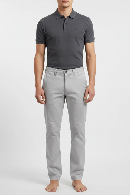 Pantalon Chino Gris Clair Coton Slim Décontracté Homme