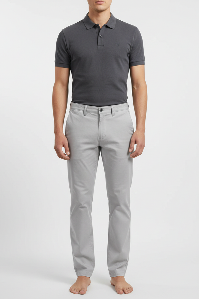 Pantalon Chino Gris Clair Coton Slim Décontracté Homme