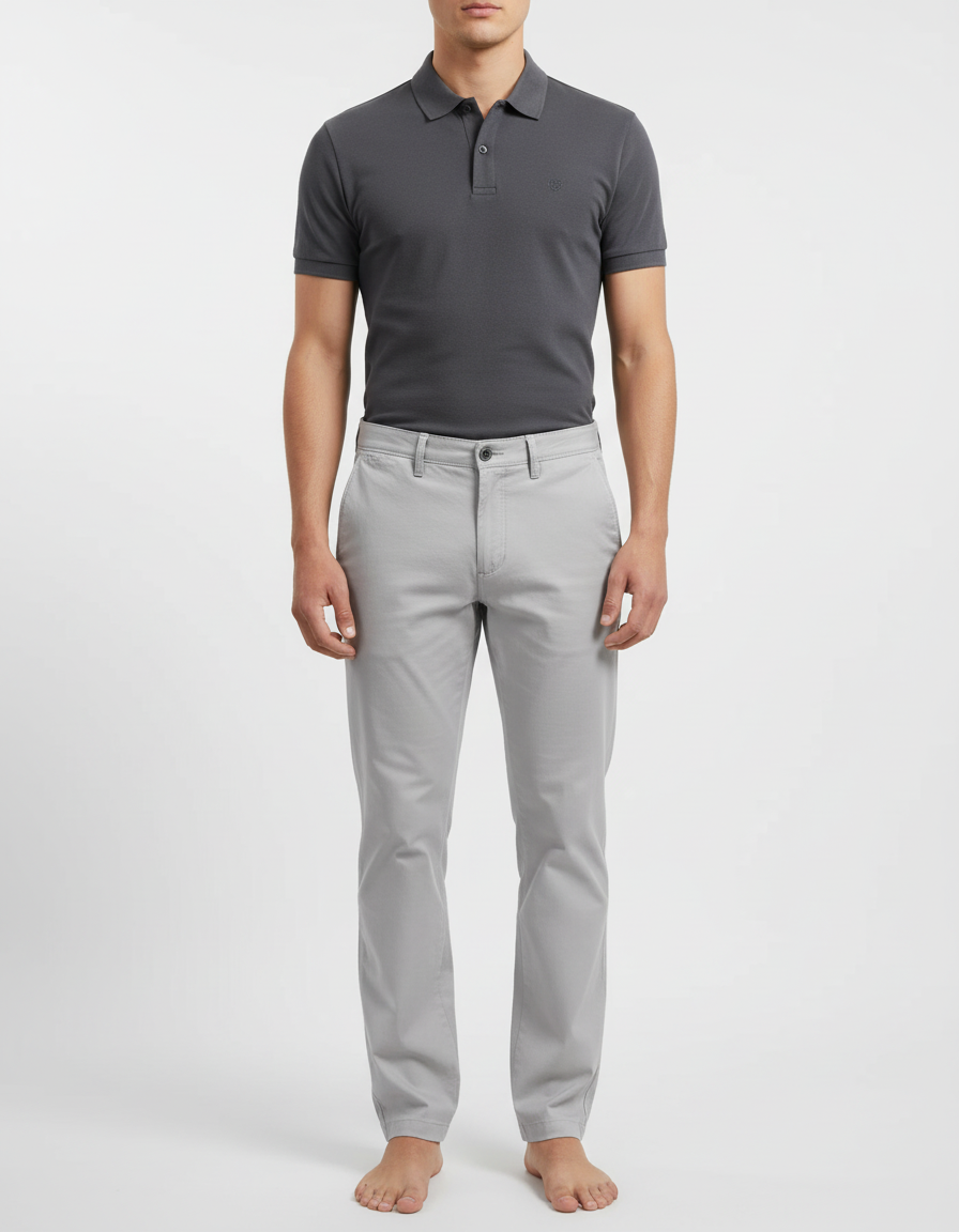 Pantalon Chino Gris Clair Coton Slim Décontracté Homme