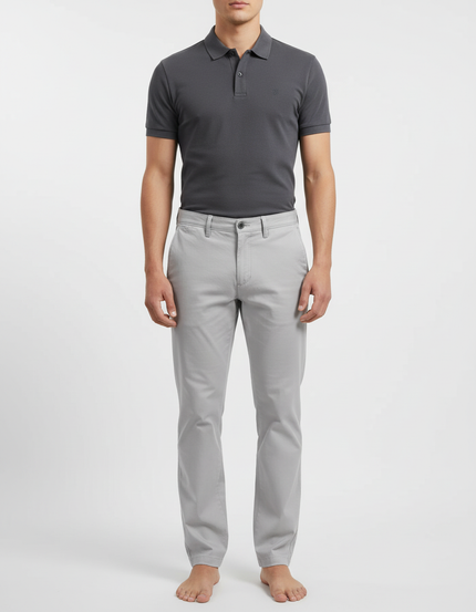 Pantalon Chino Gris Clair Coton Slim Décontracté Homme