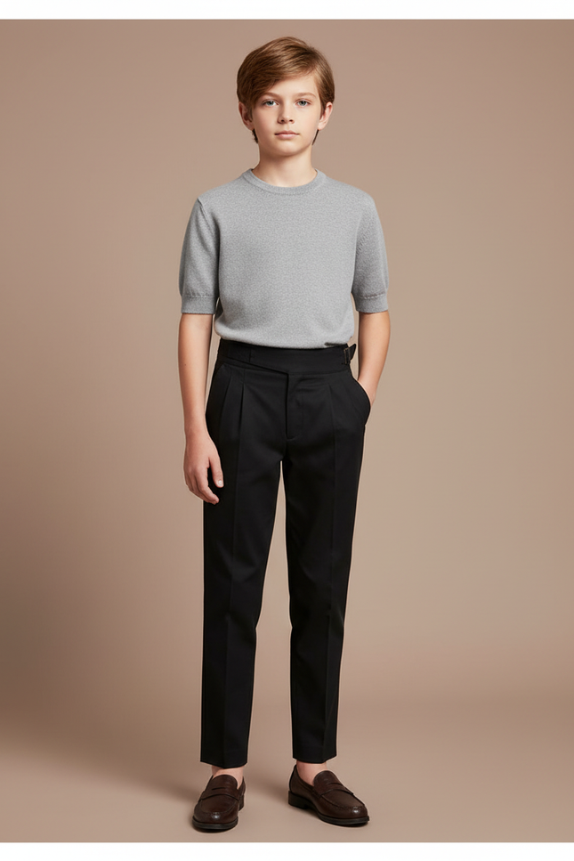 Pantalon Chino Noir Plissé Slim Formel Enfant - Gabardine