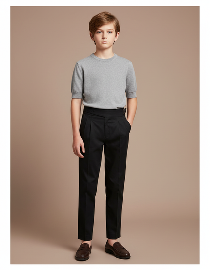 Pantalon Chino Noir Plissé Slim Formel Enfant - Gabardine