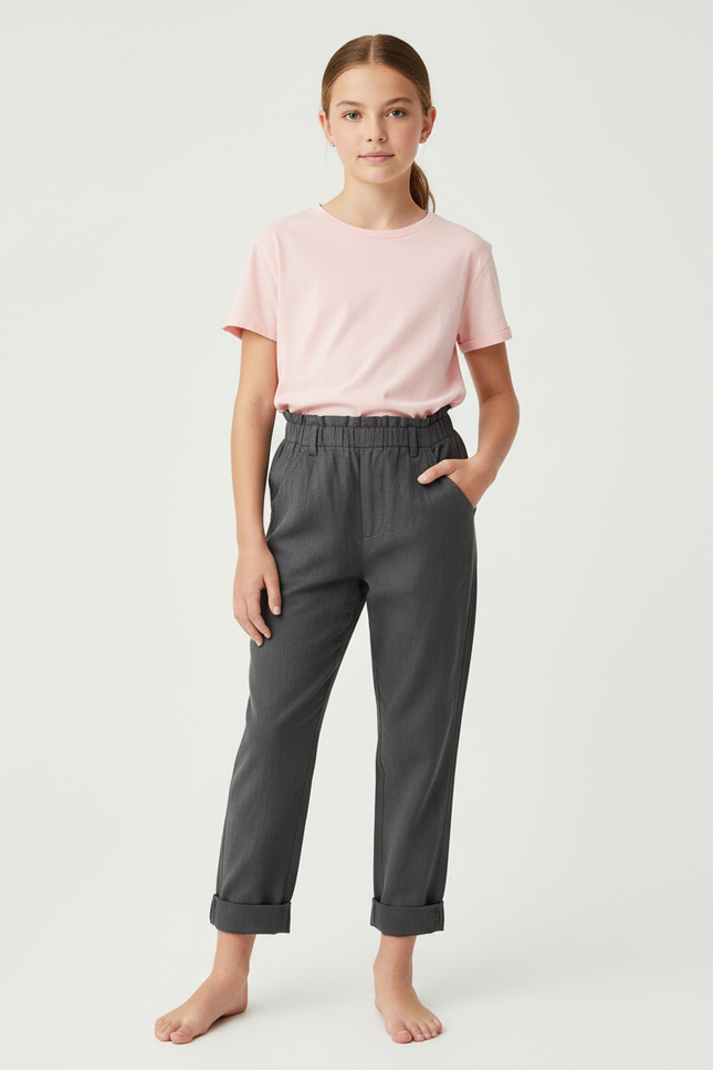 Pantalon Chino Gris Coton Ample Enfant Décontracté