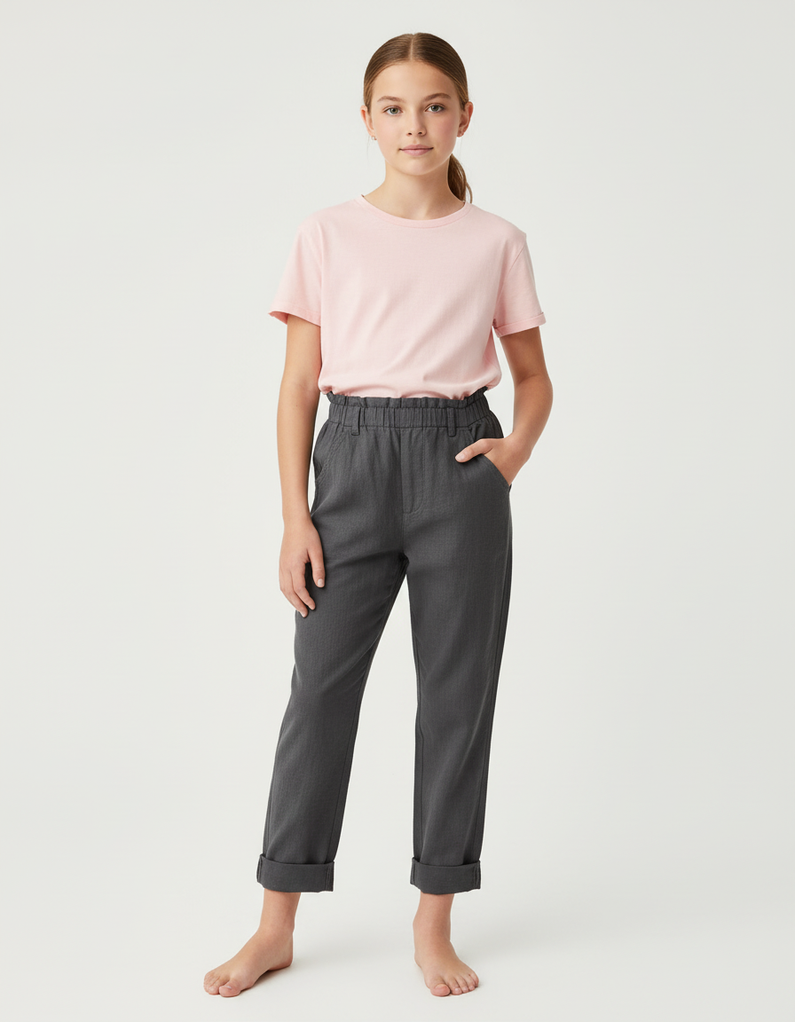 Pantalon Chino Gris Coton Ample Enfant Décontracté