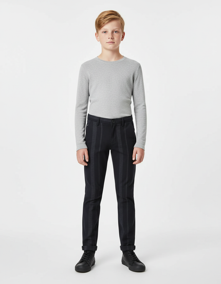 Pantalon Chino Noir Rayé Garçon Slim - Coton