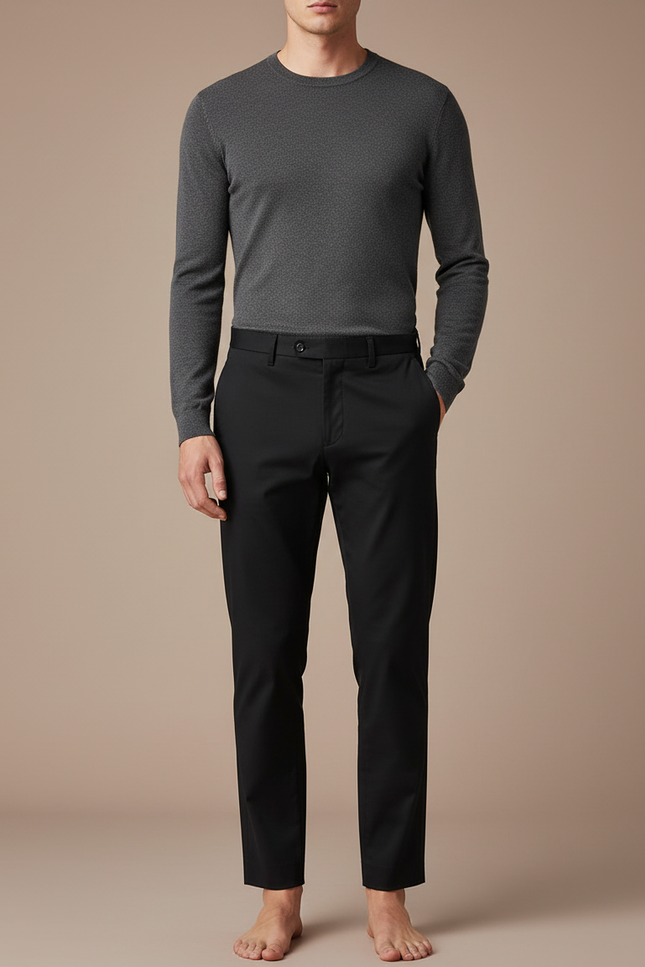 Pantalon Chino Noir Ajusté Élégant Homme Uni - Polyester