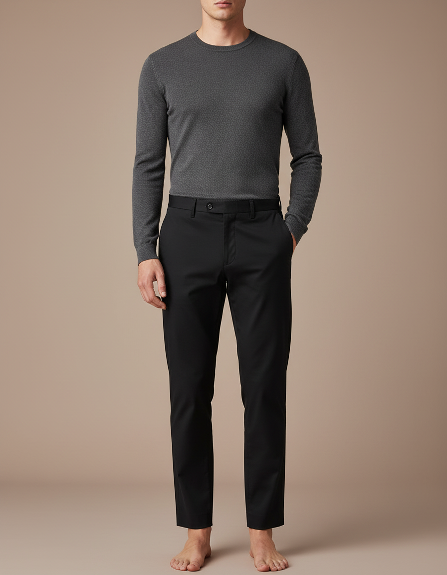 Pantalon Chino Noir Ajusté Élégant Homme Uni - Polyester