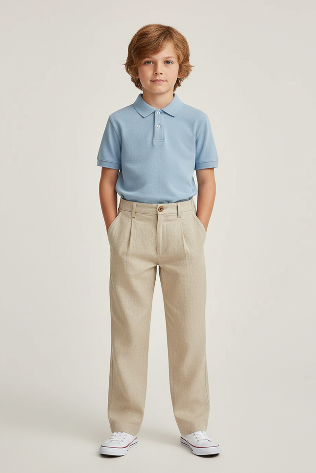 Pantalon Chino Beige Lin Ample Décontracté Enfant