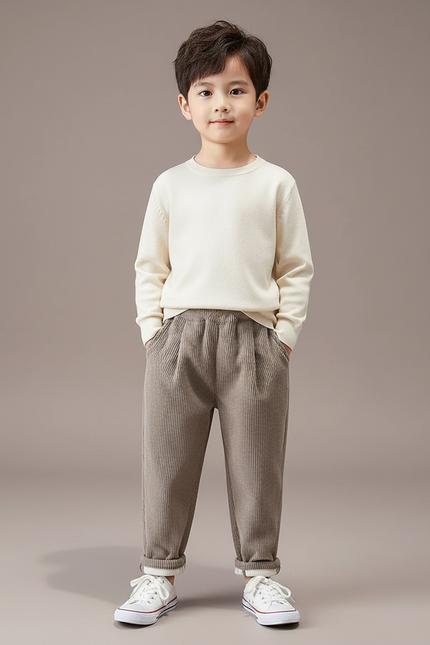 Pantalon Chino Garçon Marron Tapered Velours Côtelé - Cordé