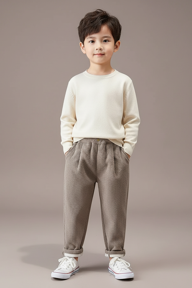 Pantalon Chino Garçon Marron Tapered Velours Côtelé - Cordé