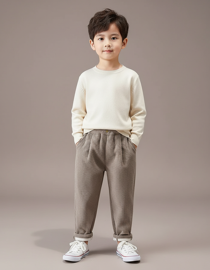 Pantalon Chino Garçon Marron Tapered Velours Côtelé - Cordé