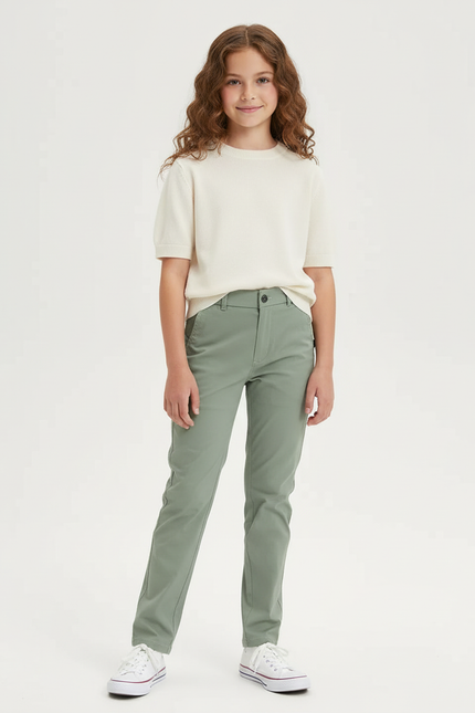 Pantalon Chino Vert Droit Décontracté Enfant - Coton