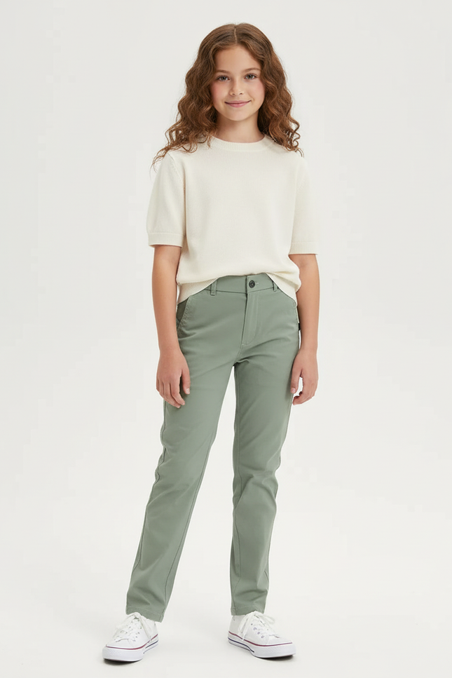 Pantalon Chino Vert Droit Décontracté Enfant - Coton