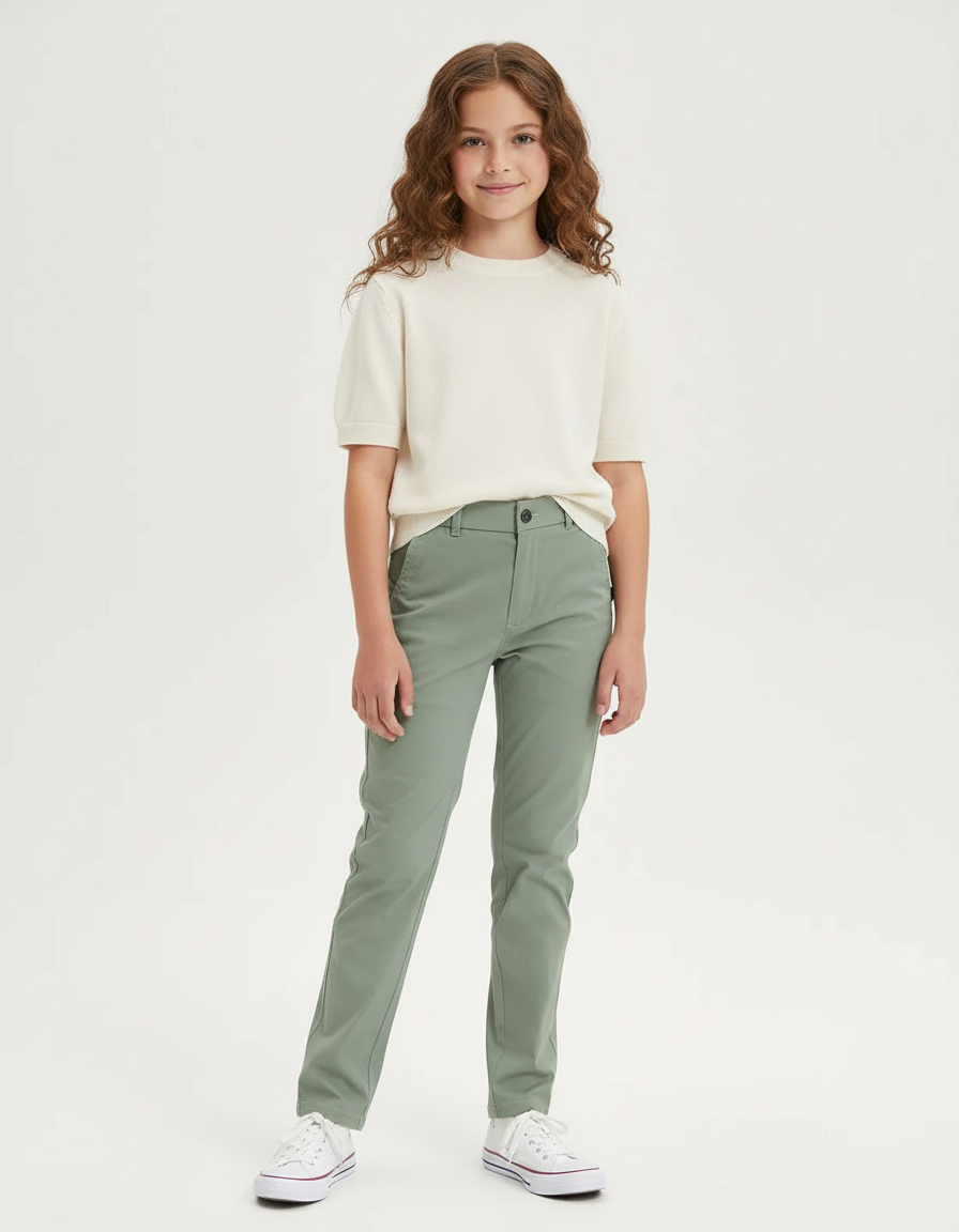 Pantalon Chino Vert Droit Décontracté Enfant - Coton