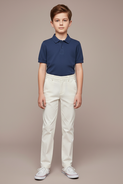 Pantalon Chino Écru Coupe Droite Coton Élégant Garçon - Beige