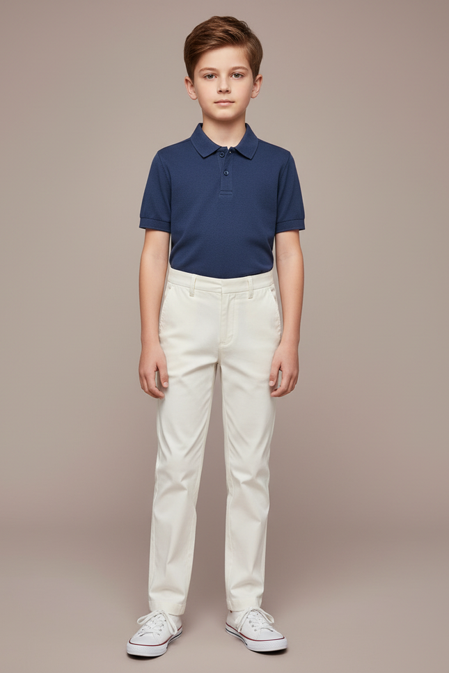 Pantalon Chino Écru Coupe Droite Coton Élégant Garçon - Beige
