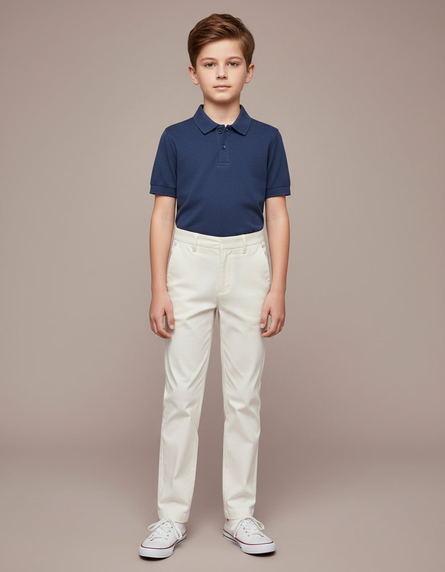 Pantalon Chino Écru Coupe Droite Coton Élégant Garçon - Beige